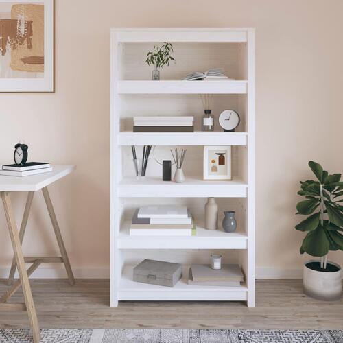 Bogreol 80x35x154 cm massivt fyrretræ hvid