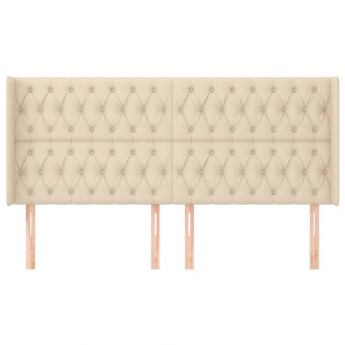 Sengegavl med kanter i stof 203 x 16 x 118/128 cm - cremefarvet