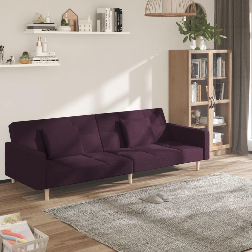 2-personers sovesofa med 2 puder stof lilla