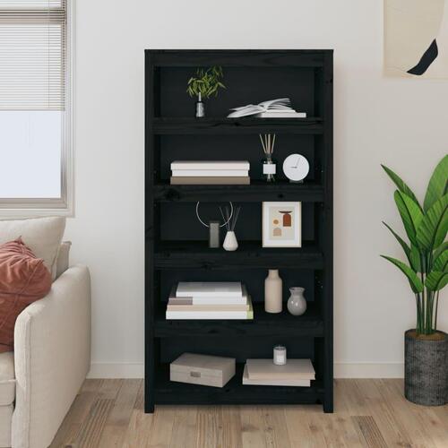 Bogreol 80x35x154 cm massivt fyrretræ sort