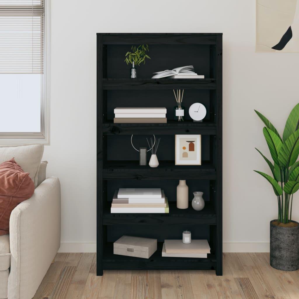 Bogreol 80x35x154 cm massivt fyrretræ sort
