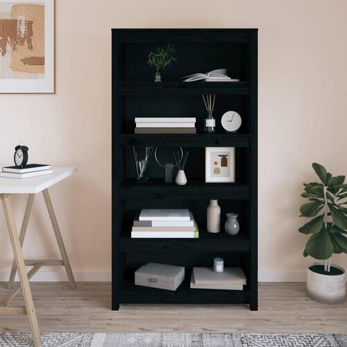 Bogreol 80x35x154 cm massivt fyrretræ sort