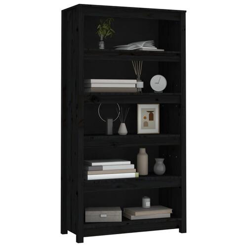 Bogreol 80x35x154 cm massivt fyrretræ sort