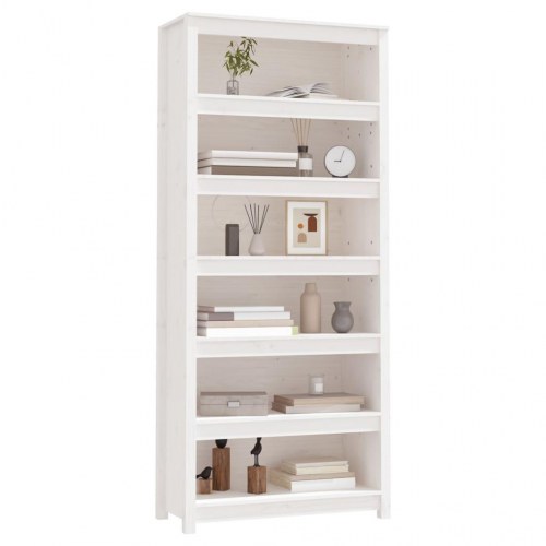 Bogreol 80x35x183 cm massivt fyrretræ hvid