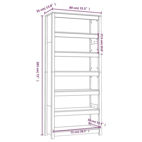 Bogreol 80x35x183 cm massivt fyrretræ hvid