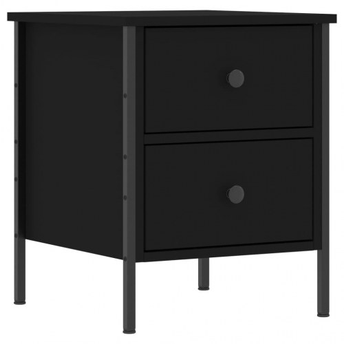 Sengebord 40 × 42 × 50 cm i konstrueret træ - sort, industrielt design med 2 skuffer
