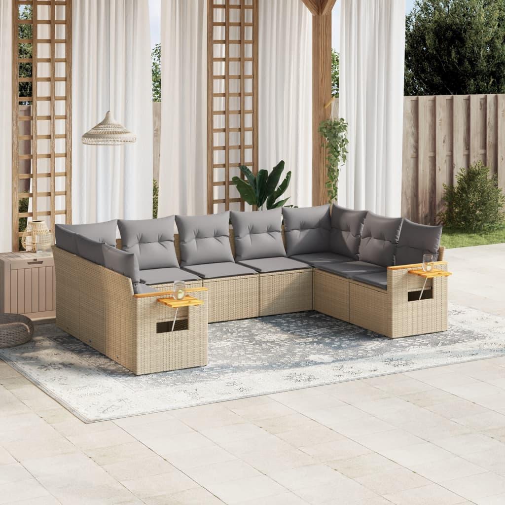 Sofasæt Til Haven 10 Dele Med Hynder Polyrattan - beige og grå / Uden bord