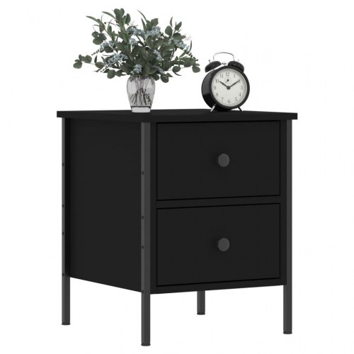 Sengebord 40 × 42 × 50 cm i konstrueret træ - sort, industrielt design med 2 skuffer