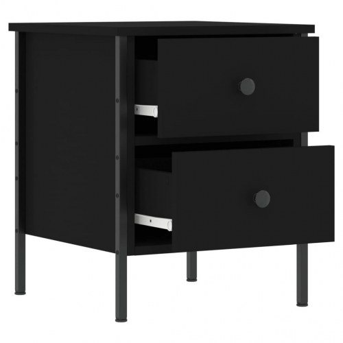 Sengebord 40 × 42 × 50 cm i konstrueret træ - sort, industrielt design med 2 skuffer