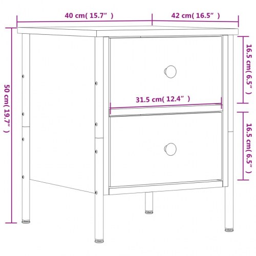 Sengebord 40 × 42 × 50 cm i konstrueret træ - sort, industrielt design med 2 skuffer