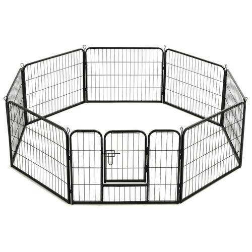 Løbegård til hunde 8 paneler stål 60 x 80 sort