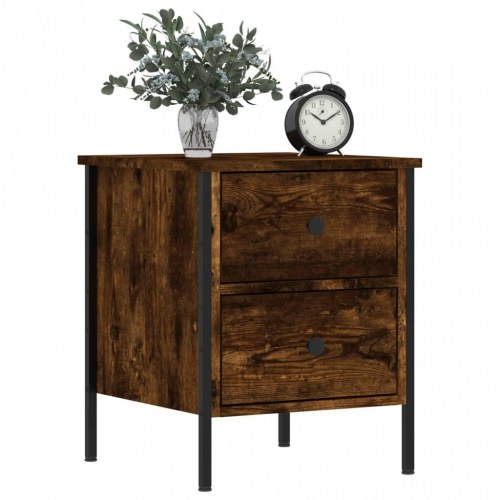 Sengebord i røget egetræsfarve - 40 × 42 × 50 cm, konstrueret træ, industrielt design