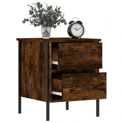 Sengebord i røget egetræsfarve - 40 × 42 × 50 cm, konstrueret træ, industrielt design