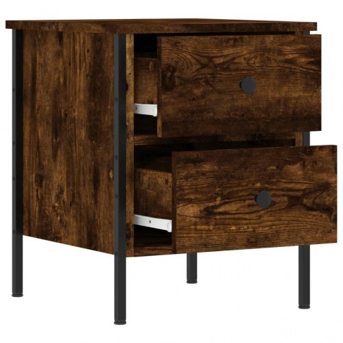 Sengebord i røget egetræsfarve - 40 × 42 × 50 cm, konstrueret træ, industrielt design