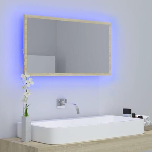 Badeværelsesspejl med LED-lys 80x8,5x37 cm akryl sonoma-eg