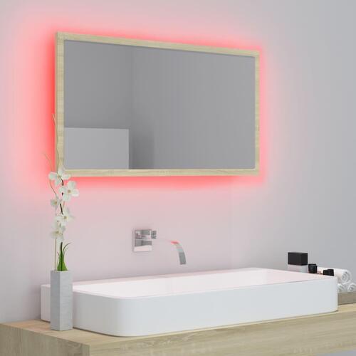 Badeværelsesspejl med LED-lys 80x8,5x37 cm akryl sonoma-eg