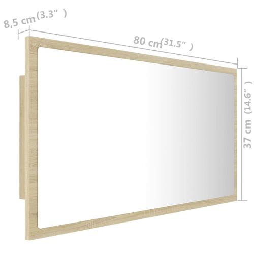 Badeværelsesspejl med LED-lys 80x8,5x37 cm akryl sonoma-eg