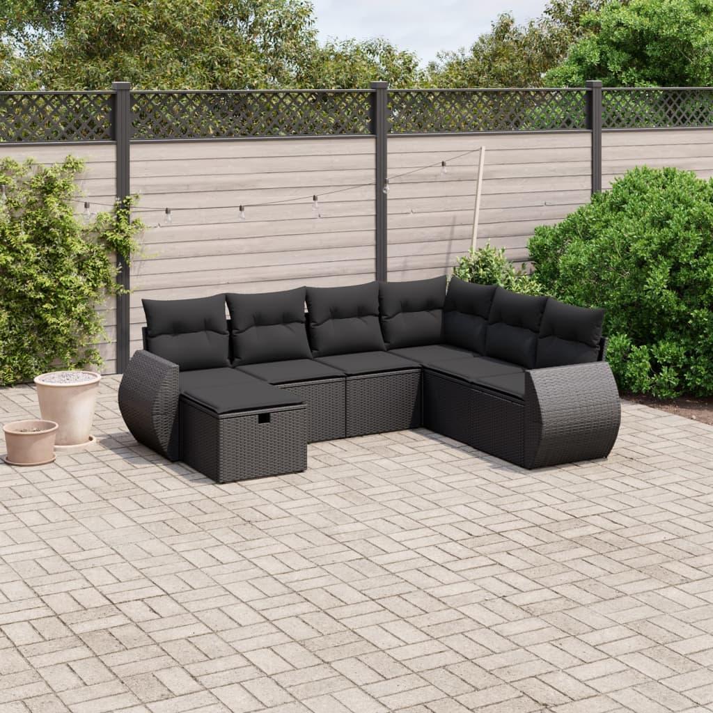 Sofaesæt Til Haven 7 Dele Med Hynder Polyrattan - Sort / Uden bord