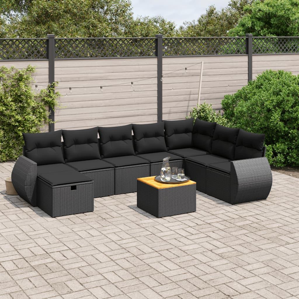 Spisebordssæt Til Haven 9 Dele Med Hynder Polyrattan - Sort / uden opbevaring