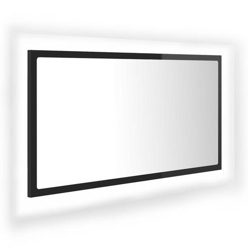 Badeværelsesspejl med LED-lys 80x8,5x37 cm akryl sort højglans