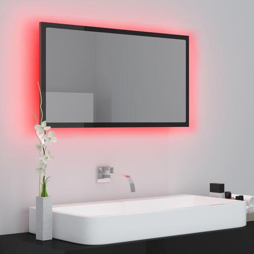 Badeværelsesspejl med LED-lys 80x8,5x37 cm akryl sort højglans