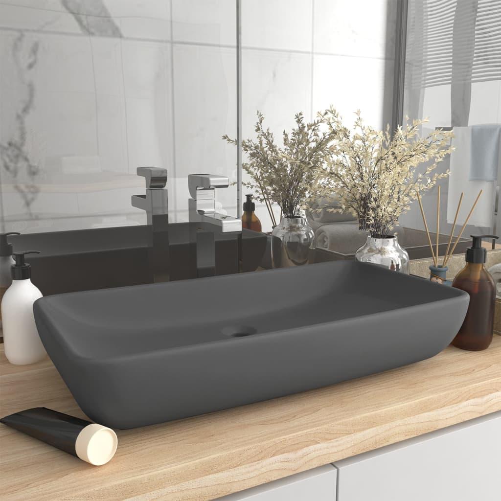 Luksuriøs håndvask 71x38 cm rektangulær keramik mat mørkegrå