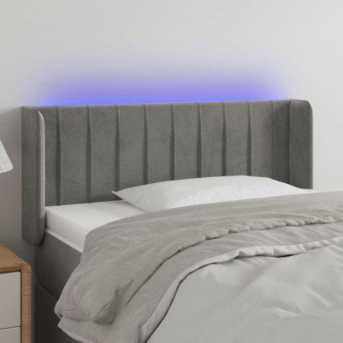 Sengegavl med LED-lys i fløjl 93 x 16 x 78/88 cm - lysegrå