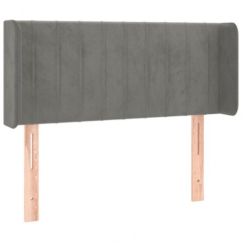 Sengegavl med LED-lys i fløjl 93 x 16 x 78/88 cm - lysegrå