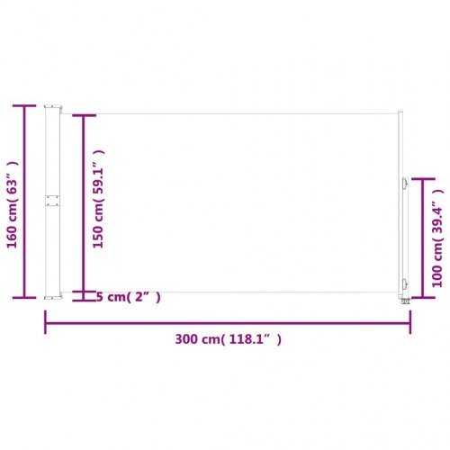 Sammenrullelig sidemarkise til terrasse/altan 160 × 300 cm - creme