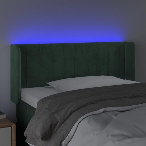 Sengegavl med LED-lys 93 x 16 x 78/88 cm fløjl - mørkegrøn