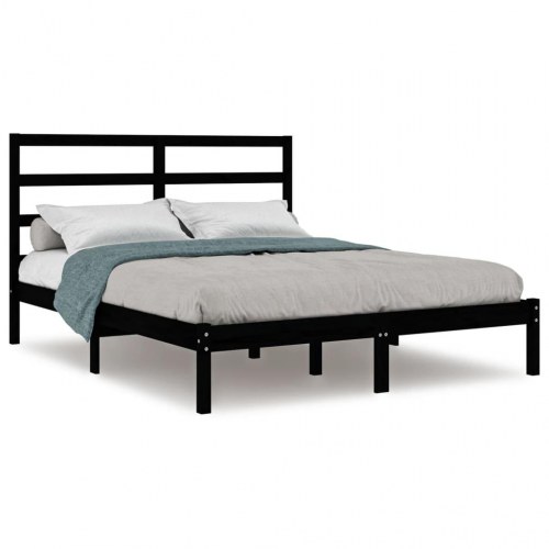 Sengeramme 140 x 190 cm i massivt fyrretræ - sort