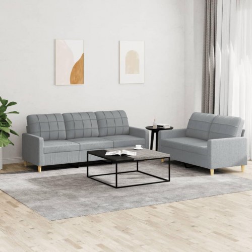 Sofasæt i stof - 2- og 3-personers med hynder, lysegrå