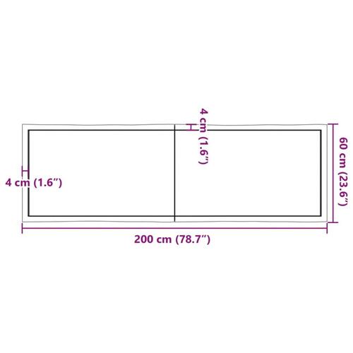 Bordplade 200x60x(2-6) cm naturlig kant behandlet træ mørkebrun