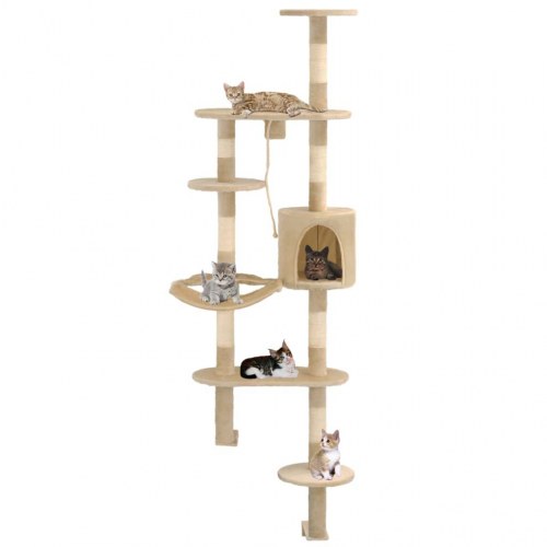 Vægmonteret kradsetræ med sisal-kradsestolper - 194 cm, beige