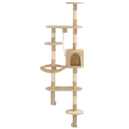 Vægmonteret kradsetræ med sisal-kradsestolper - 194 cm, beige