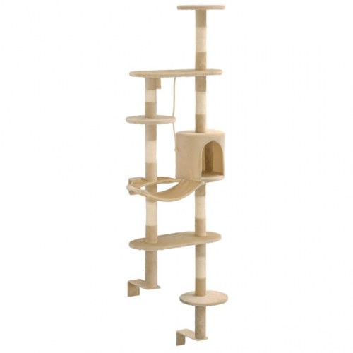 Vægmonteret kradsetræ med sisal-kradsestolper - 194 cm, beige