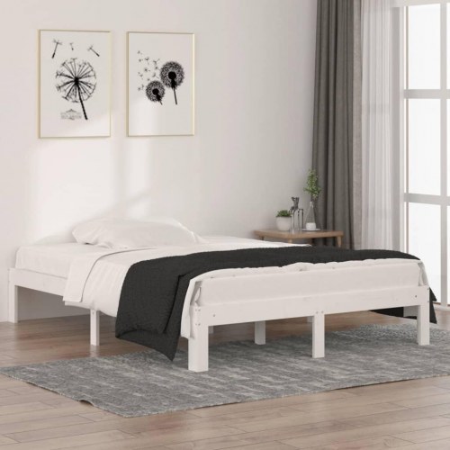 Sengeramme 135×190 cm - dobbelt, massivt fyrretræ, hvid