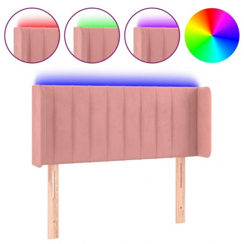 Sengegavl med LED-lys i fløjl 103 x 16 x 78/88 cm - lyserød