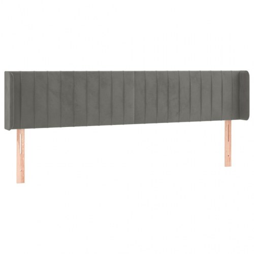 Sengegavl med LED-lys i fløjl - lysegrå, 163 x 16 x 78/88 cm