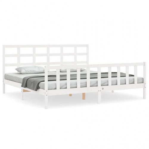 Sengeramme med sengegavl 180x200 cm massivt træ hvid
