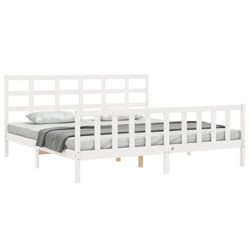 Sengeramme med sengegavl 180x200 cm massivt træ hvid