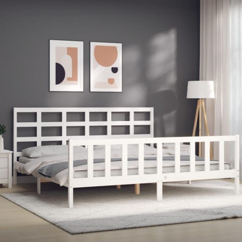 Sengeramme med sengegavl 180x200 cm massivt træ hvid