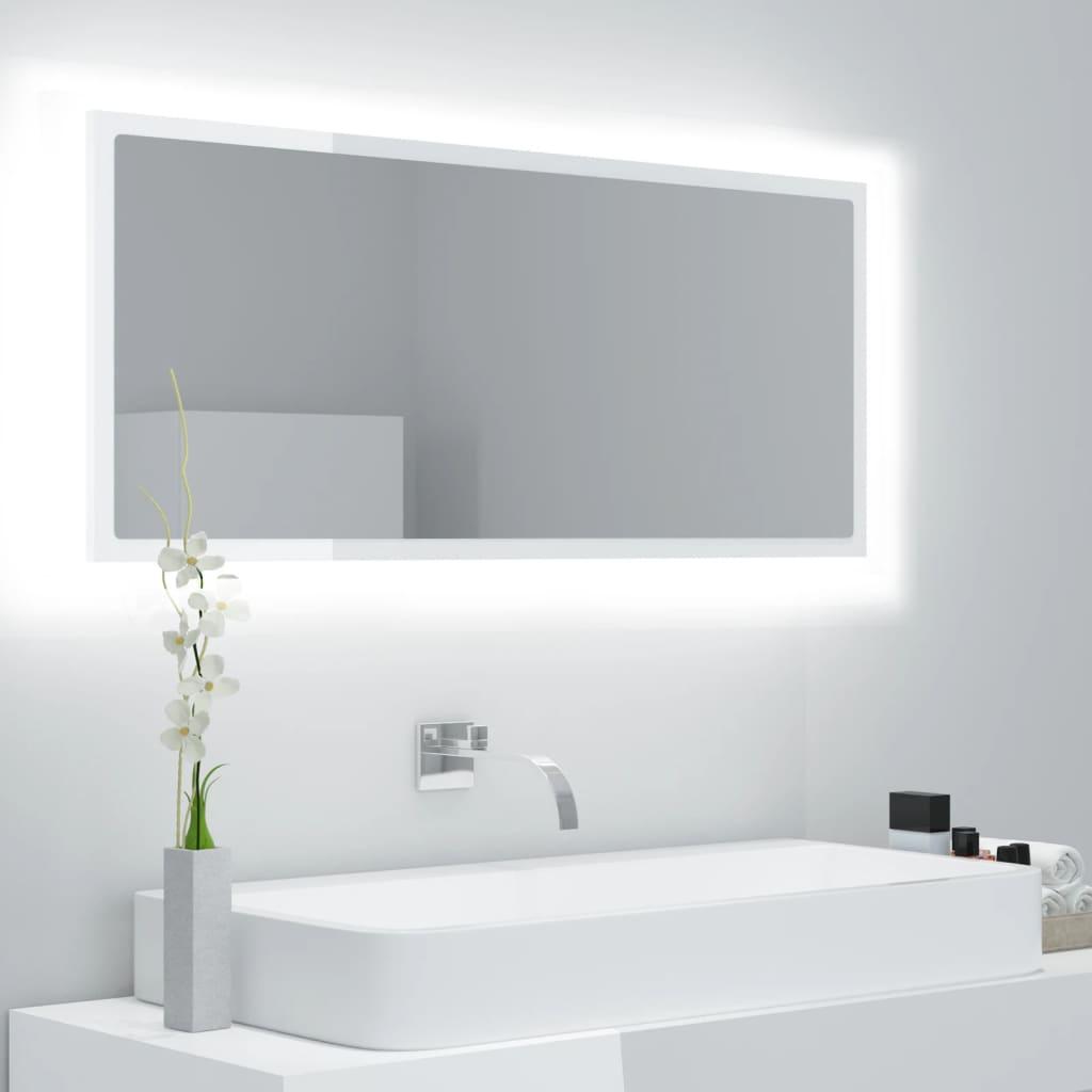 Billede af Badeværelsesspejl med LED-lys 100x8,5x37 cm akryl hvid højglans