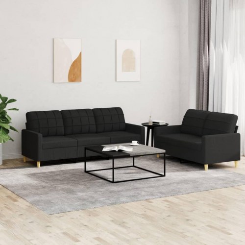 Sofasæt i stof - 2- og 3-personers med hynder, sort