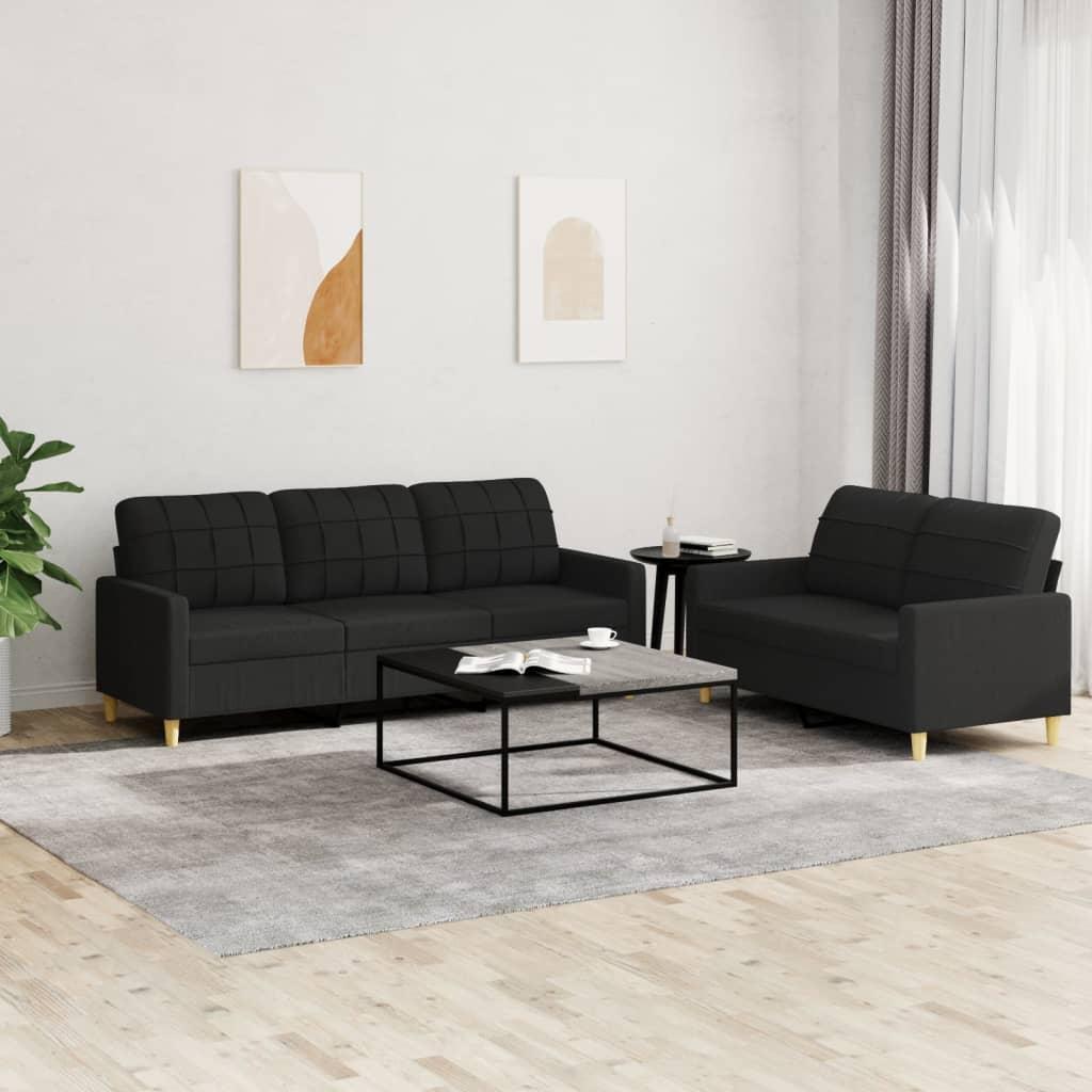 Sofasæt 2 Dele Med Hynder Stof Sort