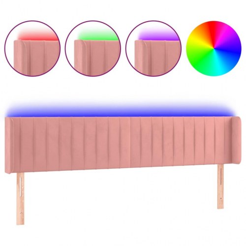Sengegavl med LED-lys i fløjl 163 x 16 x 78/88 cm - lyserød