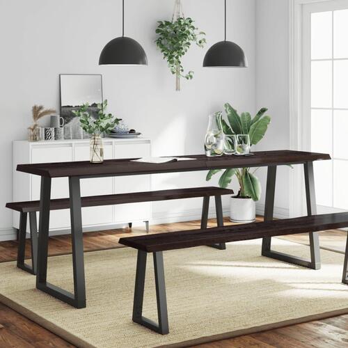 Bordplade 220x60x(2-4) cm naturlig kant behandlet træ mørkebrun