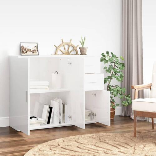 Skænk 91x29,5x75 cm konstrueret træ hvid højglans