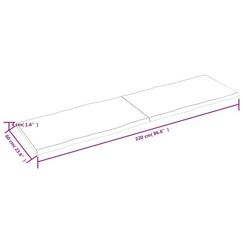 Bordplade 220x60x(2-4) cm naturlig kant behandlet træ mørkebrun