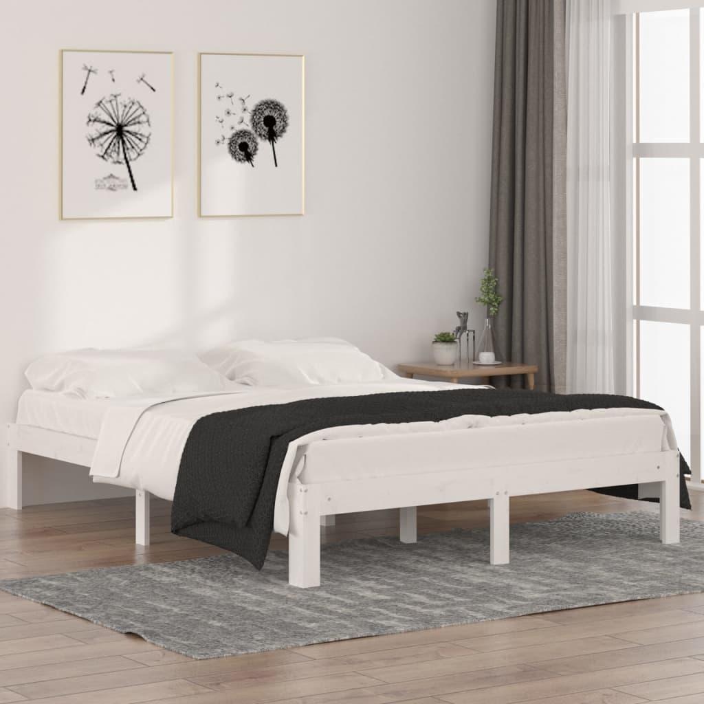 vidaXL sengeramme 140x190 cm massivt fyrretræ hvid
